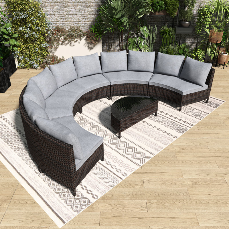Ensemble de conversation de patio en rotin 5 pièces avec coussin gris, Gris