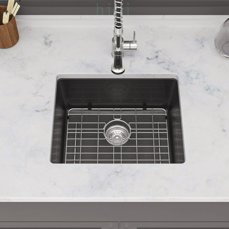Évier de bar encastré en composite de quartz durable avec conception antibruit pour cuisines modernes, 53 x 46 x 24,5 cm