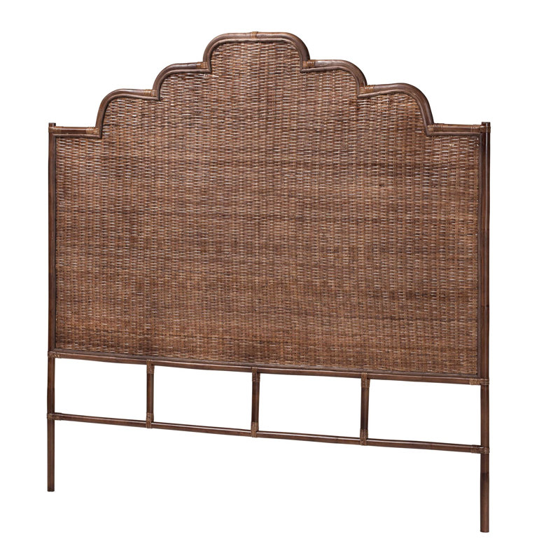 bali & pari Raphaela Natural Rattan Standalone Headboard - Handwoven Wicker Panel Headboard with Stepped Detailing, Queen