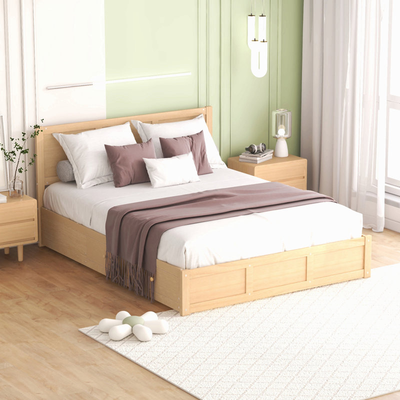 Lit plateforme en bois avec rangement inférieur et 2 tiroirs, Grand lit