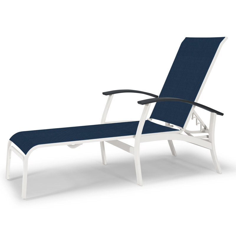 Askar Outdoor Rust-Resistant Metal Chaise Lounge, Navy 13D Sunbrella®, Textured Desert, Classic Graphite P30