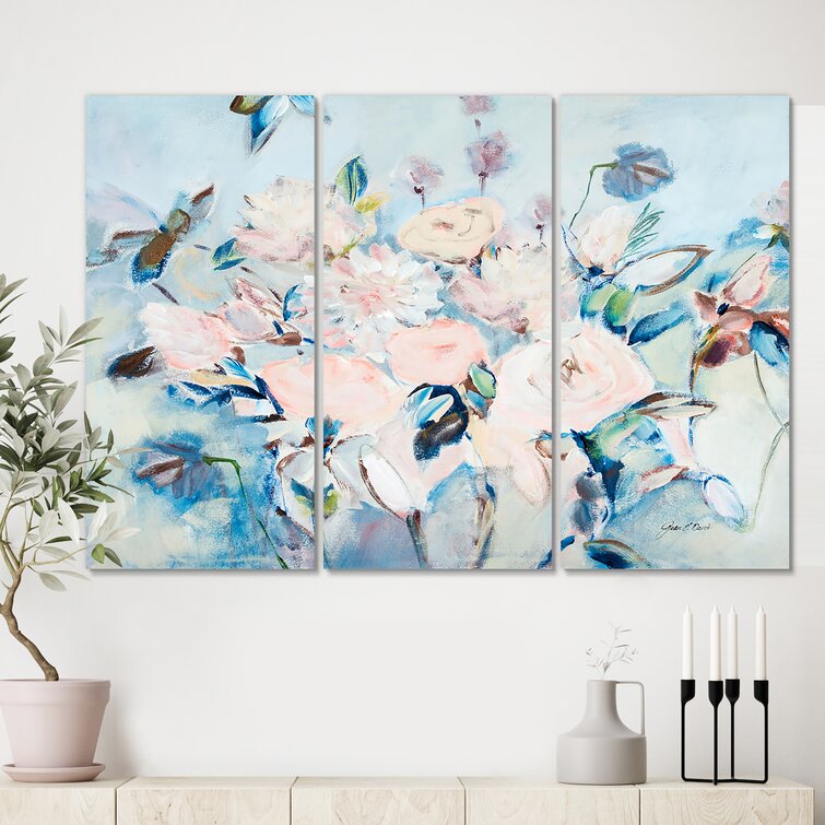 Bless international Abstract Pink Flowers Farmhouse On Canvas 3 Pieces ...