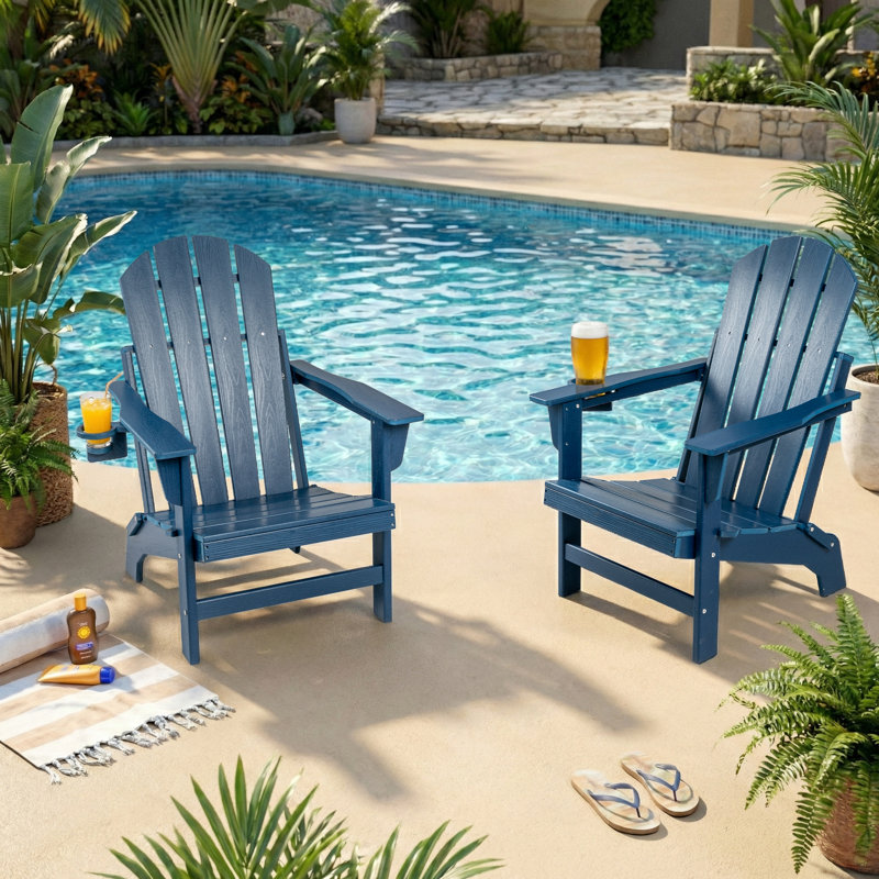 2pcs Foldable Outdoor Adirondack Chairs, Navy, 2