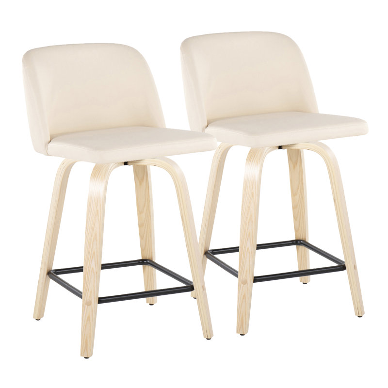 Arabelle Swivel Upholstered Faux Leather Counter Stool, Natural/Black