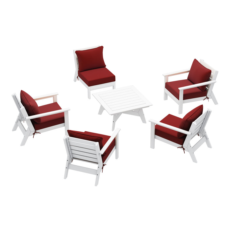 6-Piece Deep Seating Set, Red, White