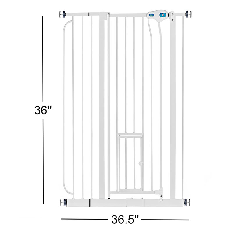 Extra Tall White Metal Pet Gate with Small Door