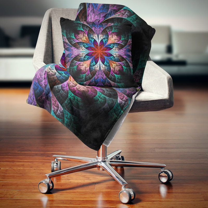 Motif floral multicolore à motif floral fractal, 16 po x 1 po, Coussin décoratif
