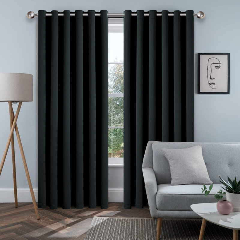 Blackout Eyelet Thermal Curtain, Black