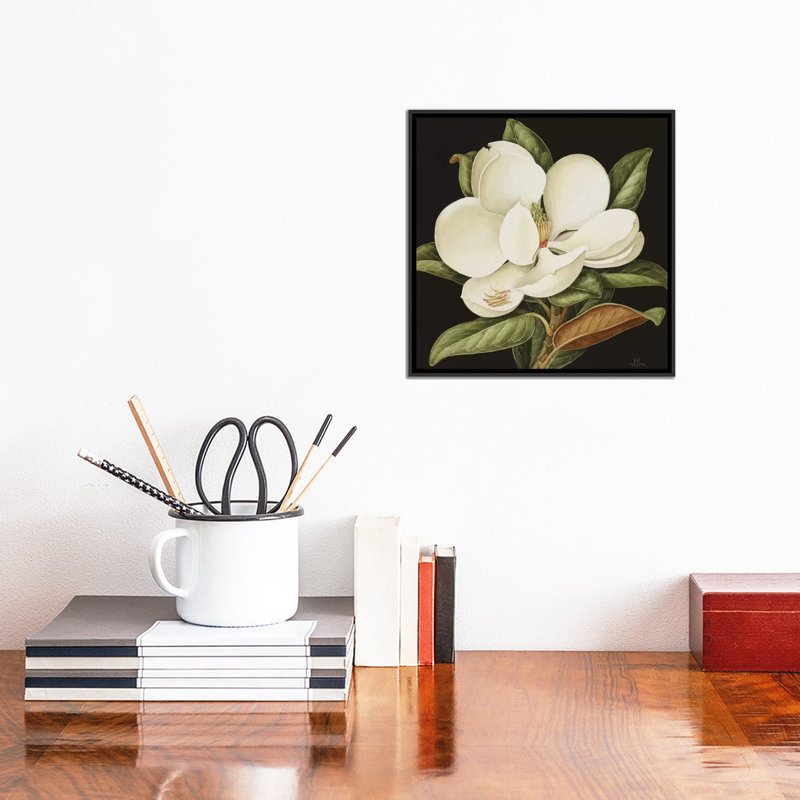 «Magnolia Grandiflora» par Jenny Barron, reproduction d'art sur toile tendue, Cadre noir, H 12 po x l 12 po x P 1,5 po