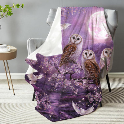 Enchanted Moonlit Owls Blanket, Plush Soft Lightweight Warm Cozy Flannel 60×50 inch Throw Blanket with Night Forest Bird Pattern for Couch, Travel, Bed, Outdoor, Gifts 
