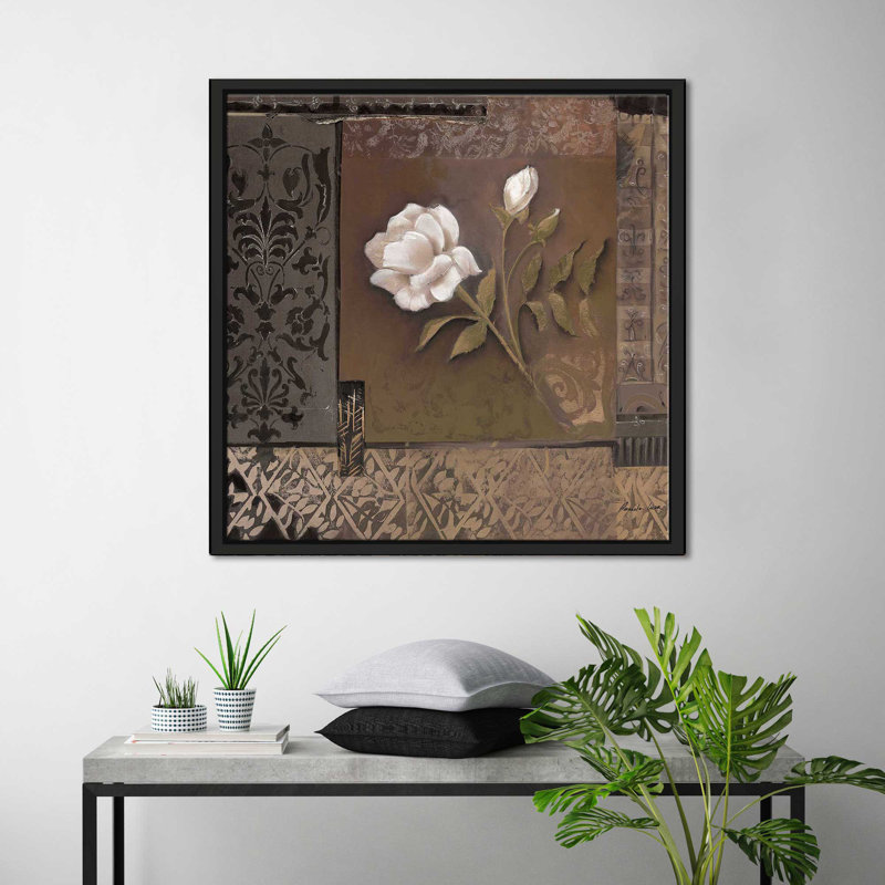 Rose tapisserie II (carré), Cadre flottant noir, H 21,5 po x l 21,5 po x P 2 po