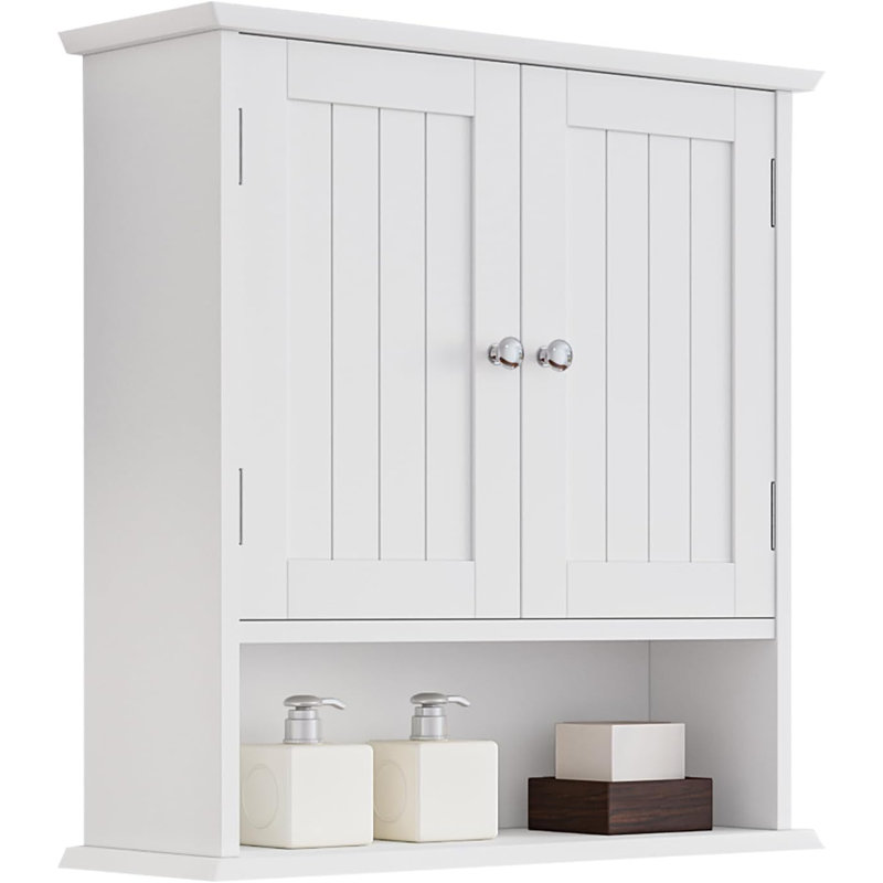 Armoire murale de salle de bain, armoire murale avec 2 portes et tablette ouverte, armoire de rangement murale au-dessus de la toilette, armoire à pharmacie de salle de bain