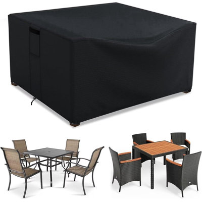 Black Square Outdoor Table Cover, Heavy Duty 210D Weatherproof Patio Furniture Protector 98x79x32 inch With Corner Buckles, Adjustable Drawstring And Zippered Storage Bag For Garden Yard All Weather Protection