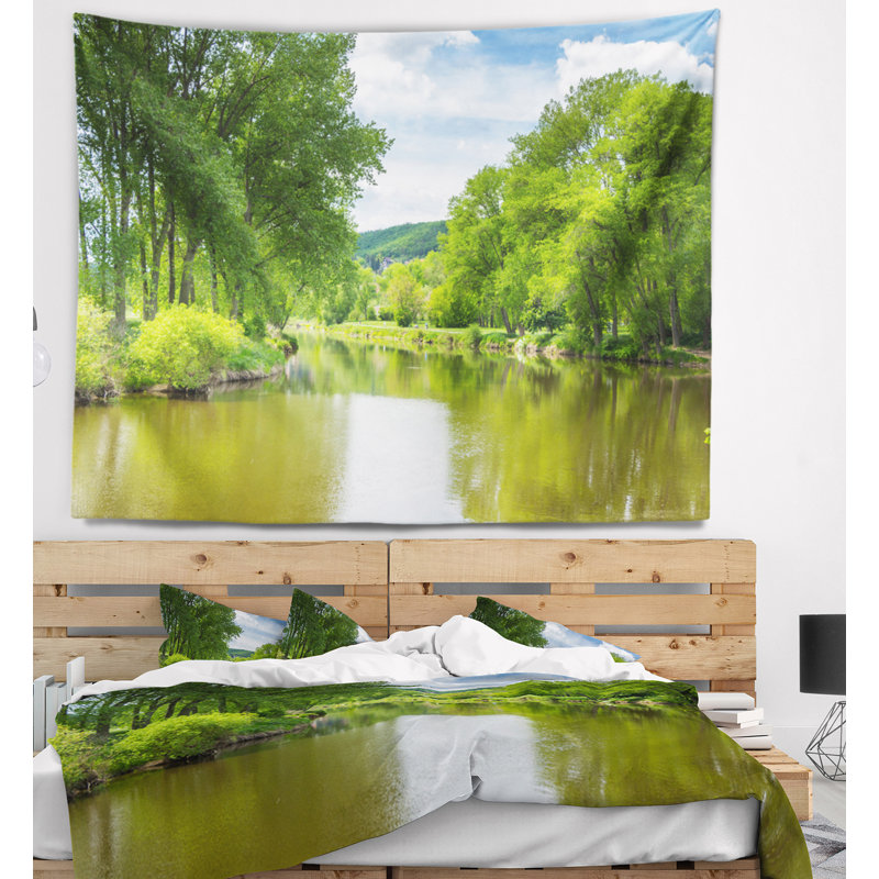 Magnifique tapisserie d’été paysage, H 78 po x l 92 po