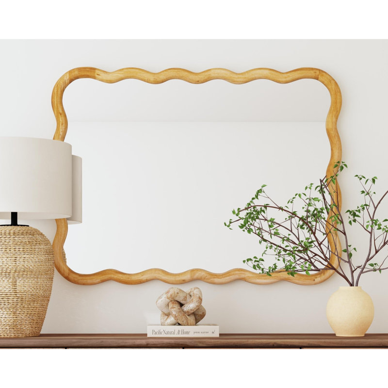 Rider Wavy Brown Wood Wall Mirror – Coastal Boho Chic Home Decor