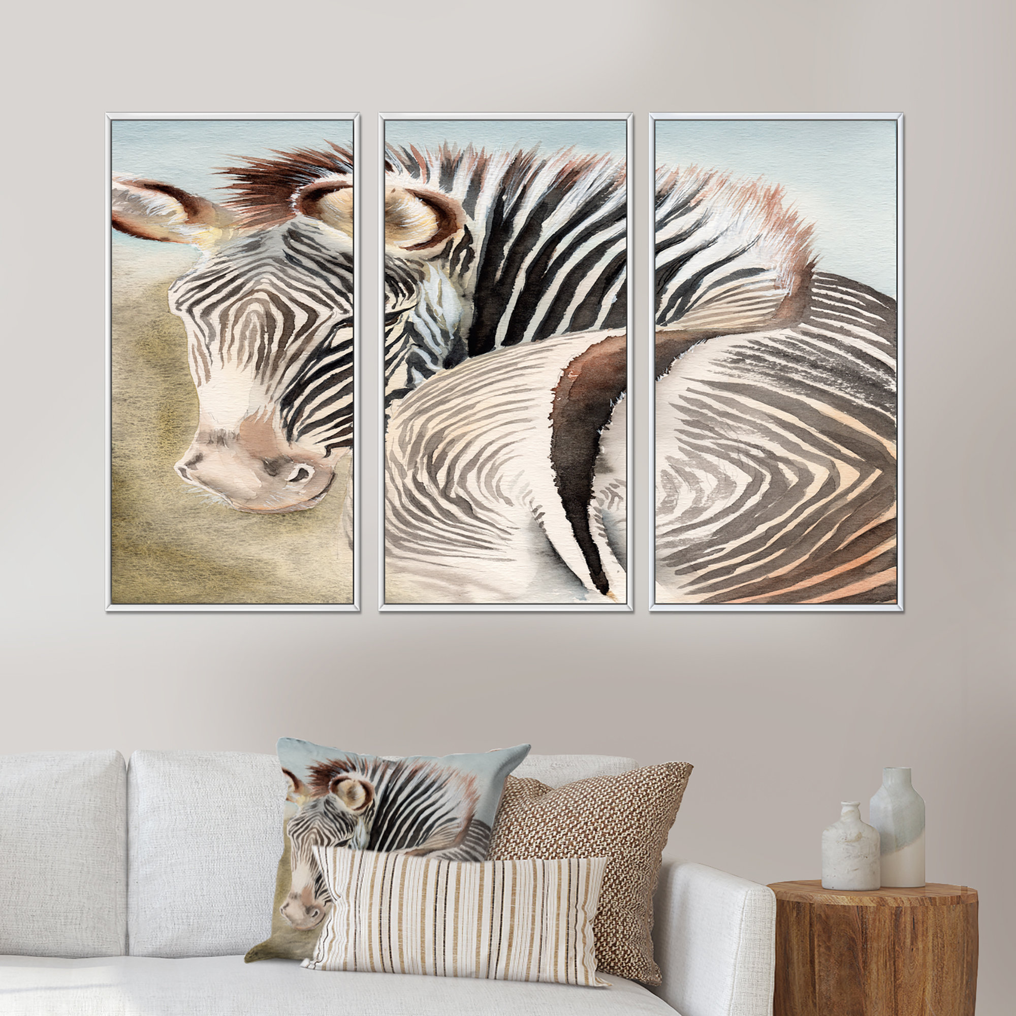Portrait of Rainbow Zebra On White 20 x 12 Framed Painting Canvas Art  Print, by Designart