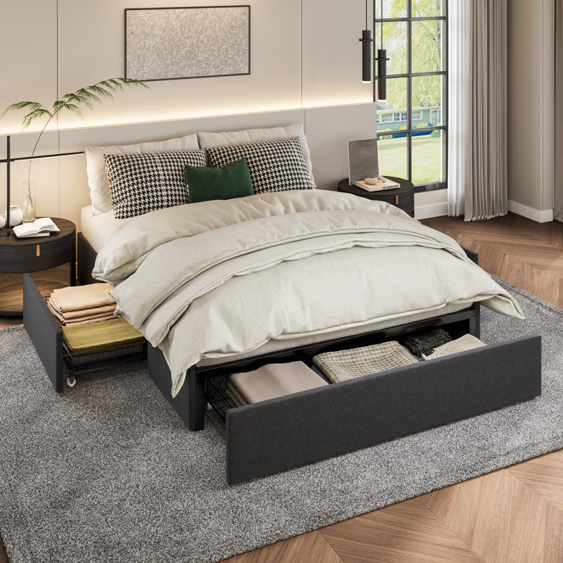 Lanaeh Upholstered Metal Platform Storage Bed, Queen