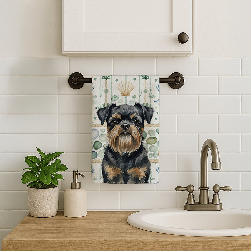 Black and Tan Brussels Griffon Coastal Sea Glass Kitchen Towel, Black and Tan Brussels Griffon
