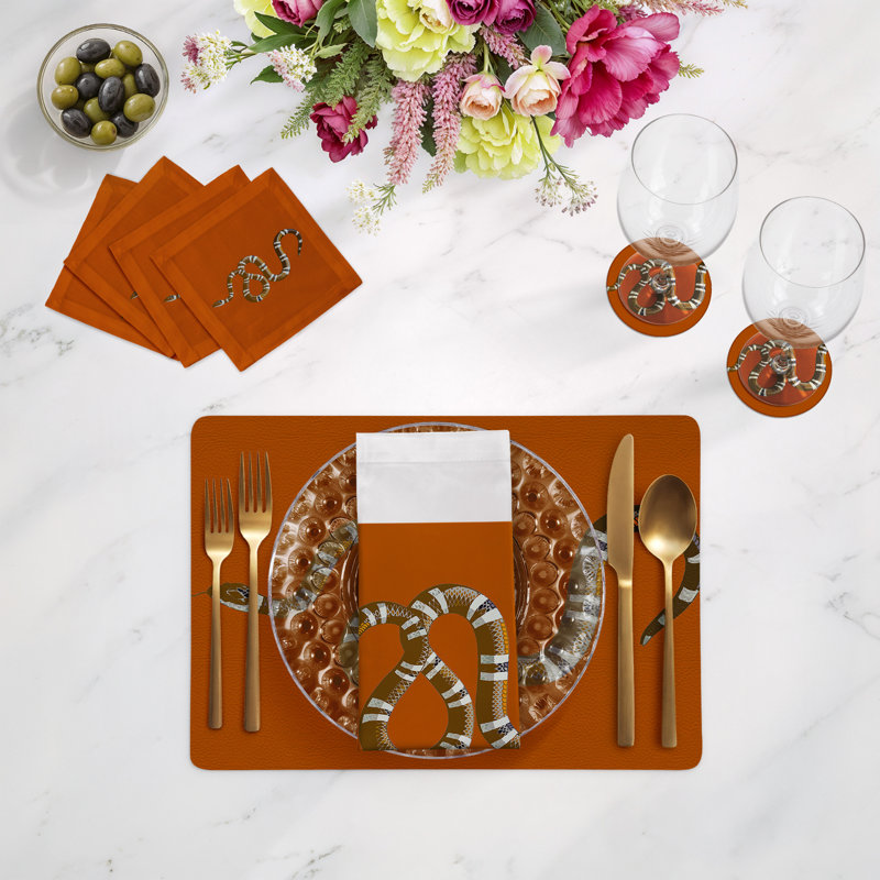 Serpent Vegan Leather Rectangle Pebble Placemat, Burnt Orange