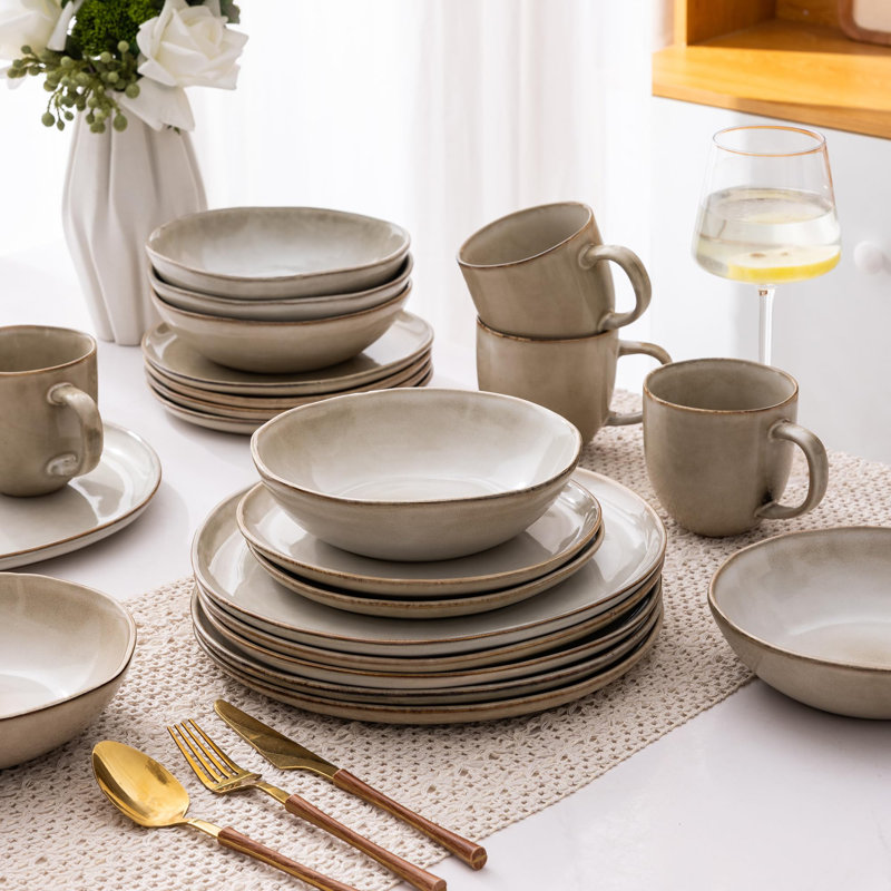 Ceramic Dinnerware Sets,Handmade Reactive Glaze Plates And Bowls Set,Highly Chip And Crack Resistant | Dishwasher & Microwave Safe Dishes Set,Service For 6 (18Pc)