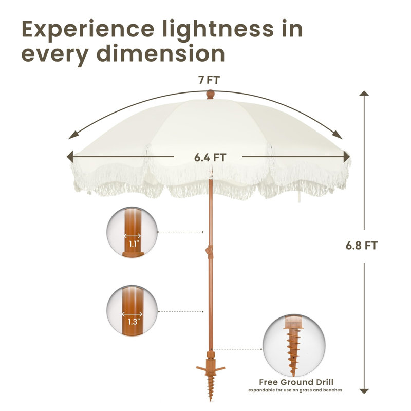 195cm Tilt Beach Parasol, Ivory, Polyester