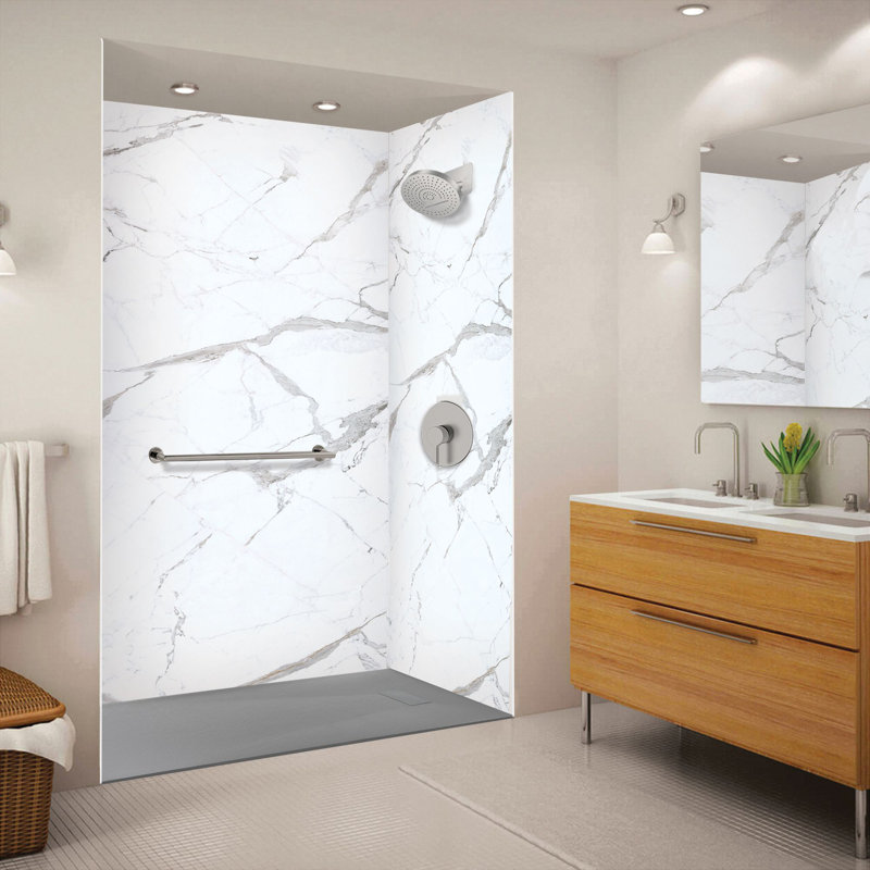 Transolid Trimslate 60-in x 32-in Zero Threshold Tub Replacement Shower Base with End Drain, Dark Gray