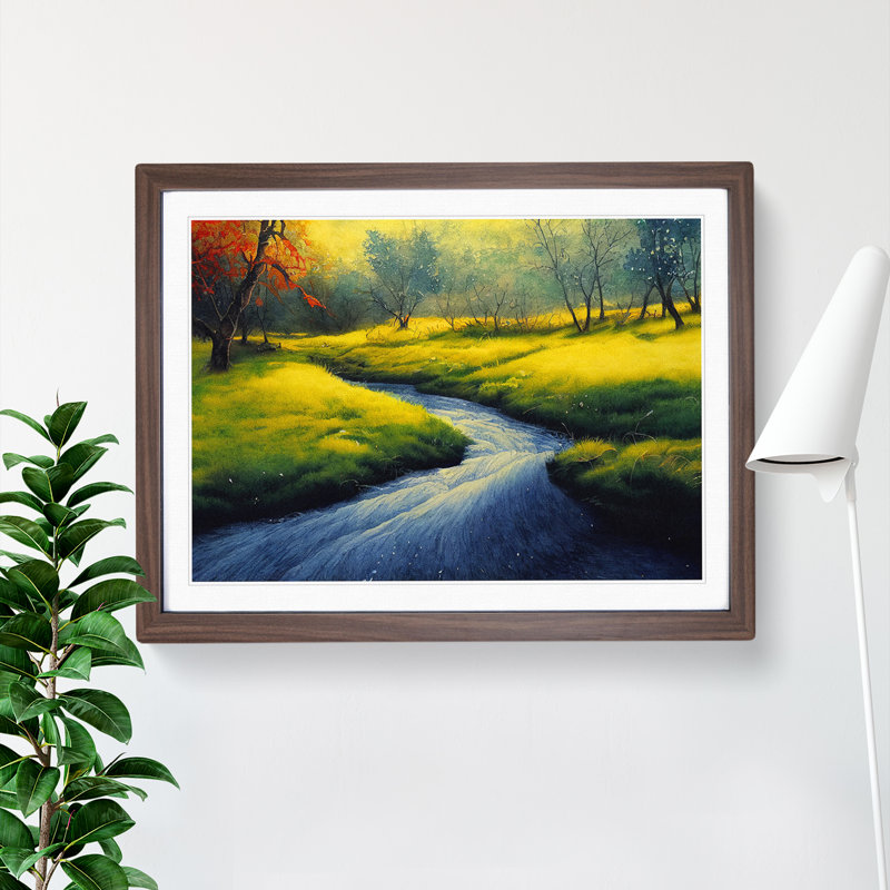 Radiant Stream - Single Picture Frame Painting, 34cm H x 46cm W x 2cm D, Walnut