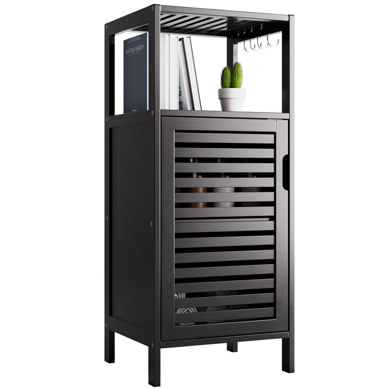 Amaal Bamboo Freestanding Linen Cabinet, Black