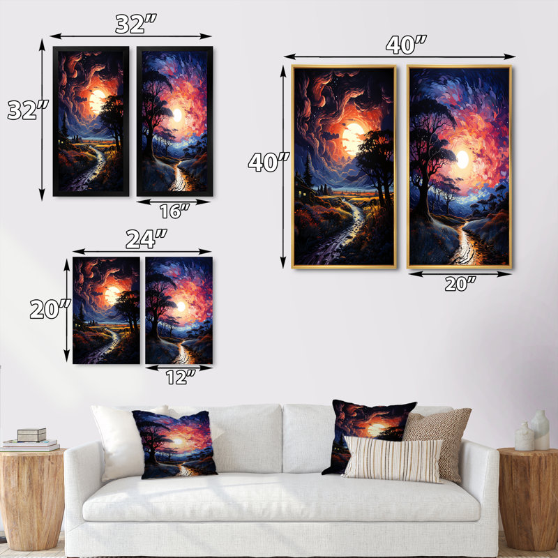 " Dramatic Lightning Nights " 2 - Pieces, Brown Framed, 32" H x 32" W