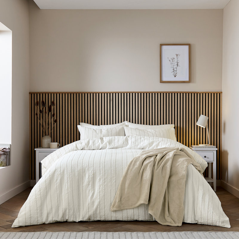 Waffle Stripe Duvet Cover Set, Double Duvet Cover + 2 Pillowcases, Linen Striped
