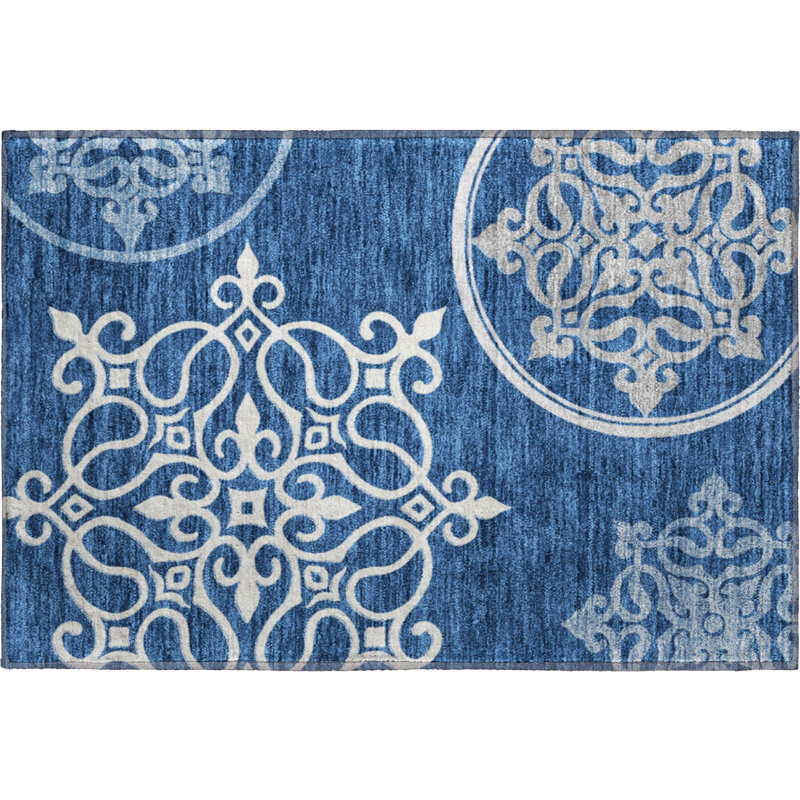 Tapis bleu marine de qualité supérieure lavable à la machine Prisco, Rectangle 1 pi 8 po x 2 pi 6 po
