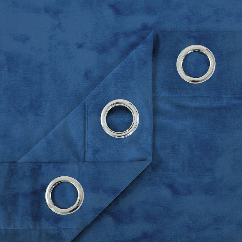 Hollange Crushed Velvet Eyelet Windows Panel Curtains, Navy, 228 W x 228 D cm
