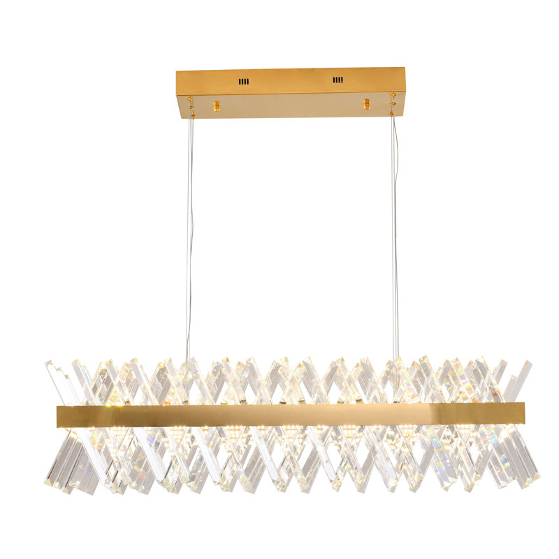Lustre rectangulaire moderne en cristal à DEL, H 10 po x l 34 po x P 14 po, Doré