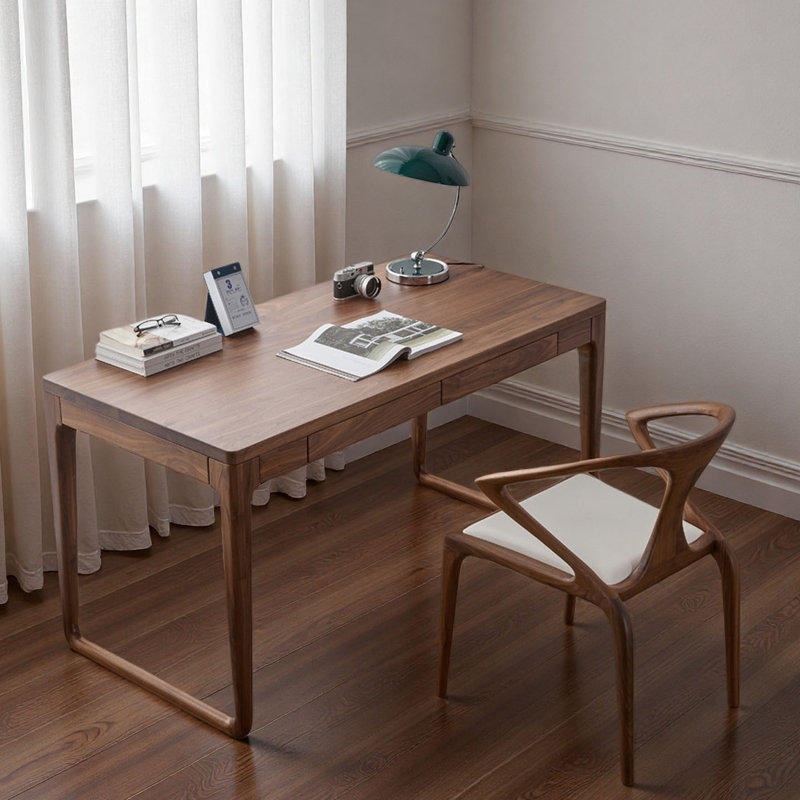 Bureau moderne en noyer noir, H 29,5 po x l 55,1 po x P 25,6 po