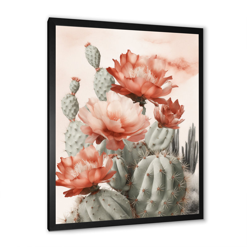 Cactus du désert rouge Louver sur toile, Cadre photo noir, H 32 po x l 16 po