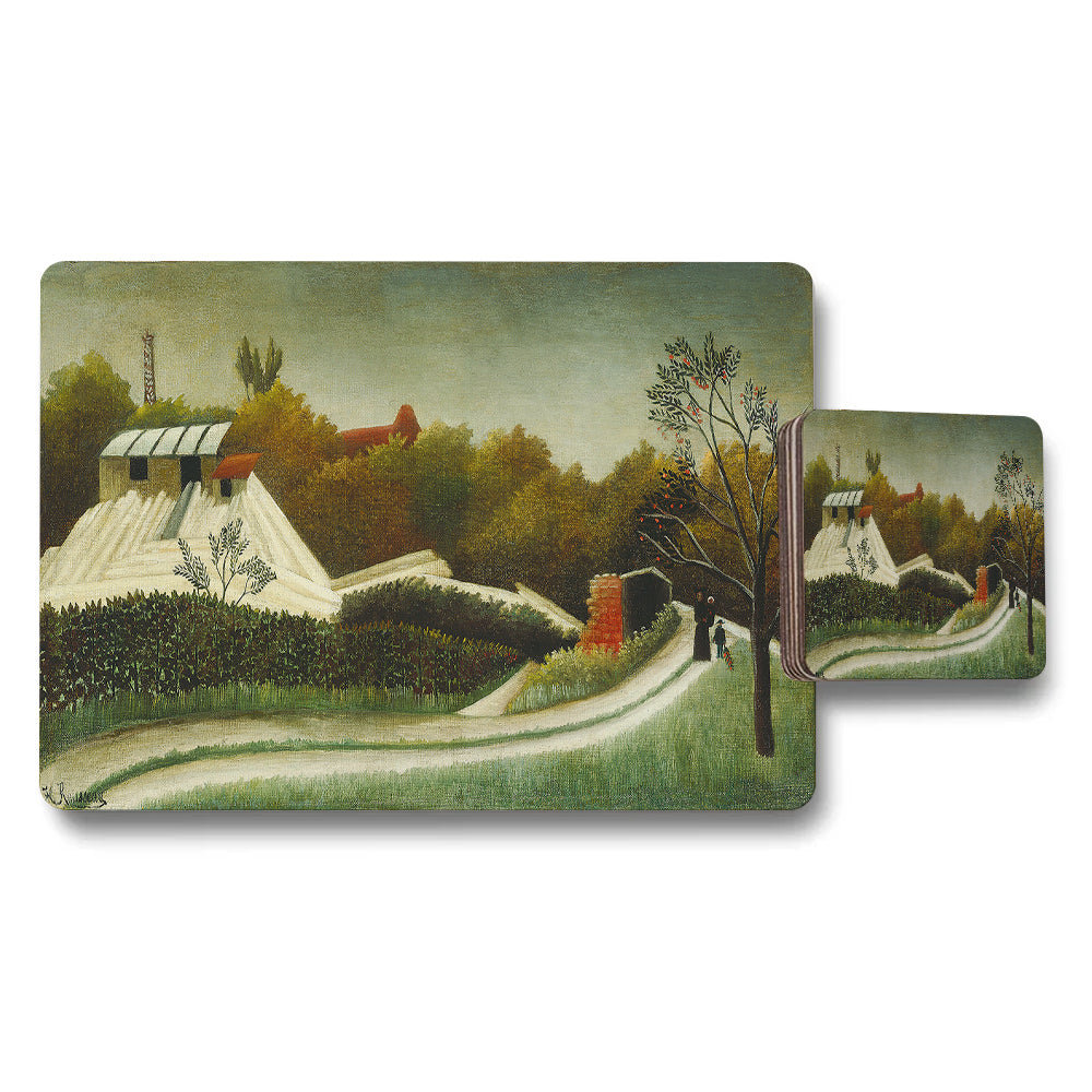 Rustic Landscape Placemat And Coaster Set With Scenic Painting