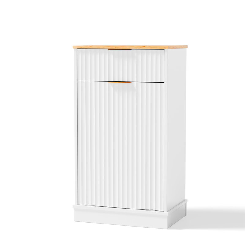 Armoire à poubelle blanche avec une porte et un tiroir
