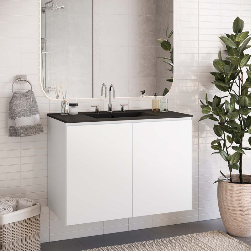 Modway Bryn 36" Wall-Mount Bathroom Vanity, Black, White