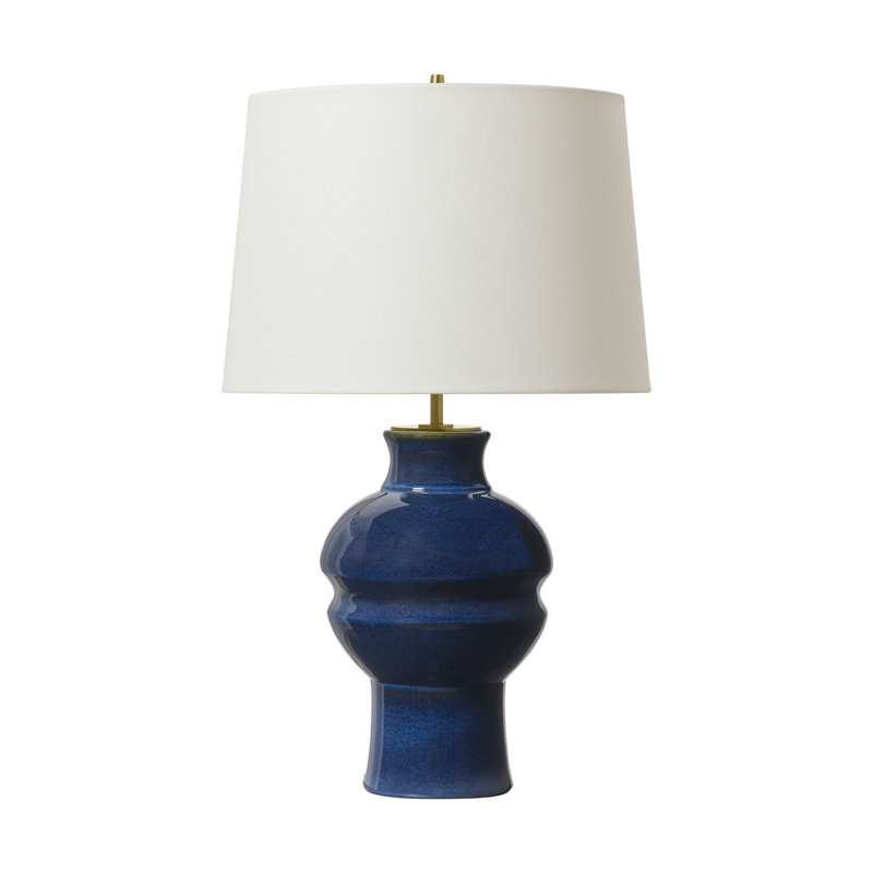 Thomas O'Brien Nova 1 Light Bedroom Home Office Living Room Lamp In Silk Green Finish With White Linen Shade, Blue