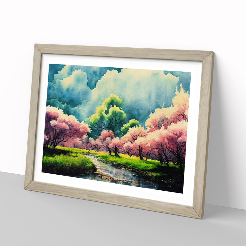 Spring Forest Watercolour - Single Picture Frame Print, Oak, 46cm H x 64cm W x 2cm D