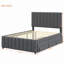 Lit plateforme tapissier avec lit gigogne et 3 tiroirs, tissu en lin-846983425-846983437