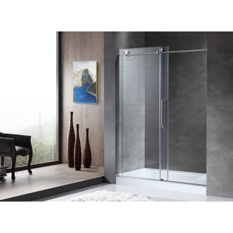 Madam Series 48" x 76" Brushed Nickel Frameless Sliding Shower Door