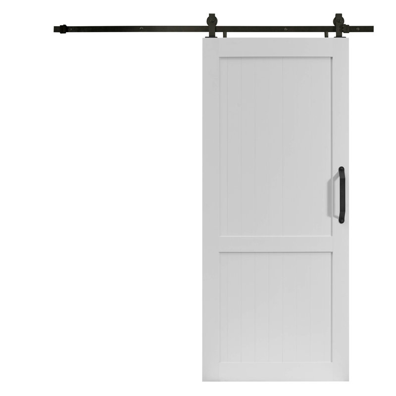 Porte de grange Millbrooke à panneaux en PVC / vinyle avec quincaillerie d'installation, 36 po x 84 po, Blanc