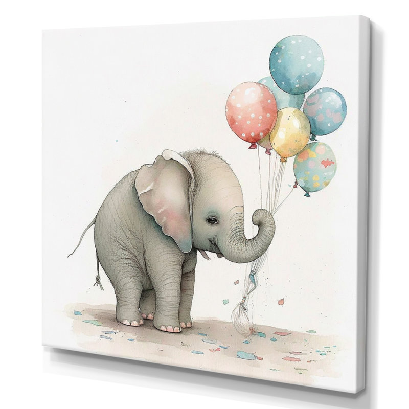 Nursery Adorable Elephant - reproduction sur toile, H 24 po x l 24 po x P 1 po, Toile tendue