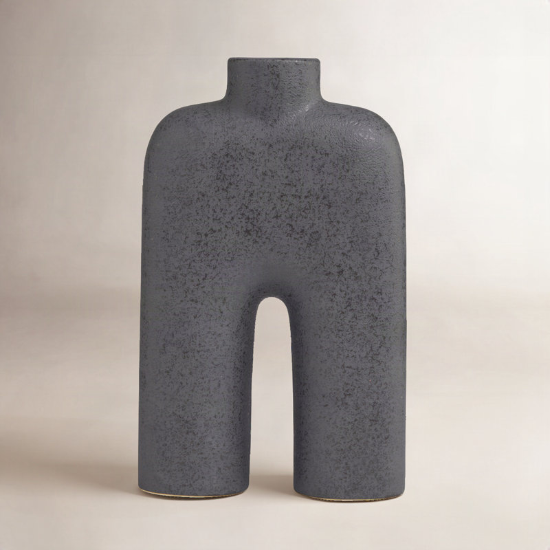 Sharee Stoneware Table Vase, Black, 13.45" H x 8.6" W x 3.45" D