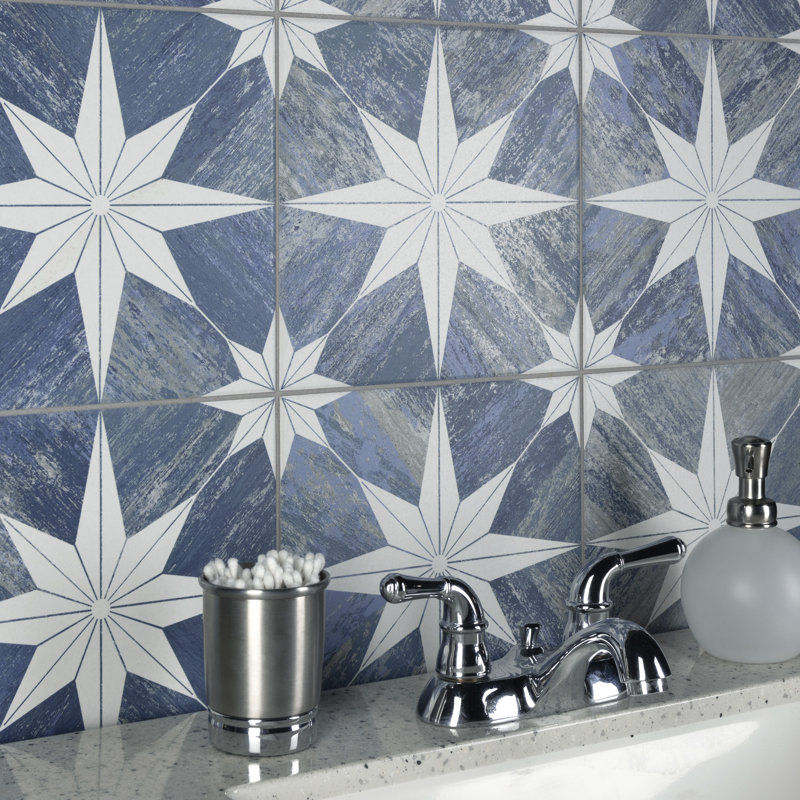 Cassis Stella 10" x 10" Porcelain Patterned Wall & Floor Tile, Blue Day