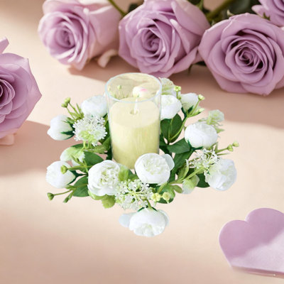 Simulated Small Tea Rose Candleholder Flower Wreath Holiday Decoration Candle Circlecandle Cup Decoration Flower Wreath