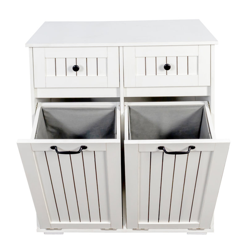 Laundry Cabinet With 2 Removable Baskets And 2 Drawers For Organized Storage