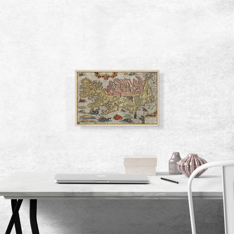 Carte de l'Islande avec des monstres de mer 1585 par Abraham Ortelius - impression sur toile tendue