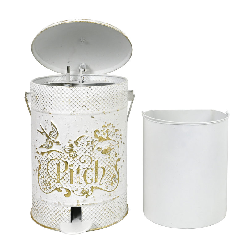 Petite poubelle à pédale 2 gallons avec couvercle et poignée, décor de poubelle rustique maison de campagne, Blanc